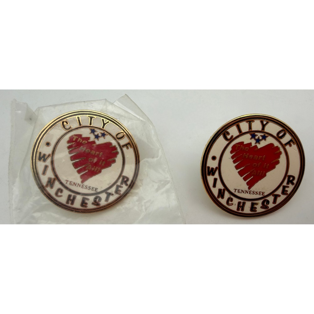 City of Winchester Tennessee The Heart of it All Enamel Lapel Pin Set of 2